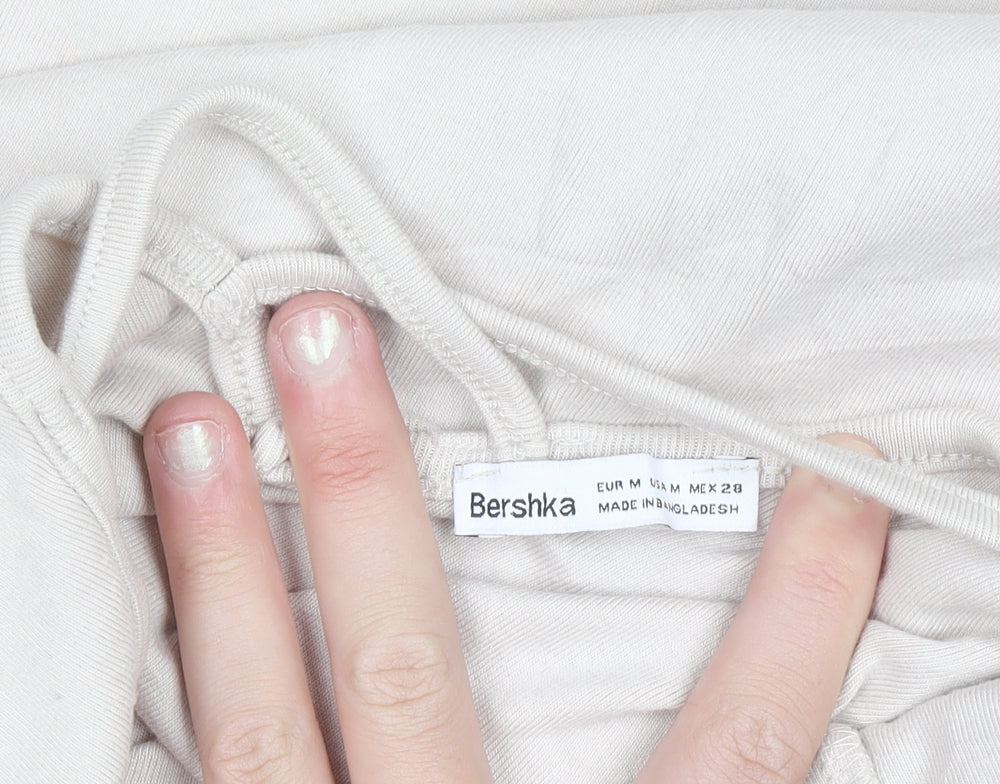Bershka Women Beige Slip Dress Size 12 Stretch Modal Blend