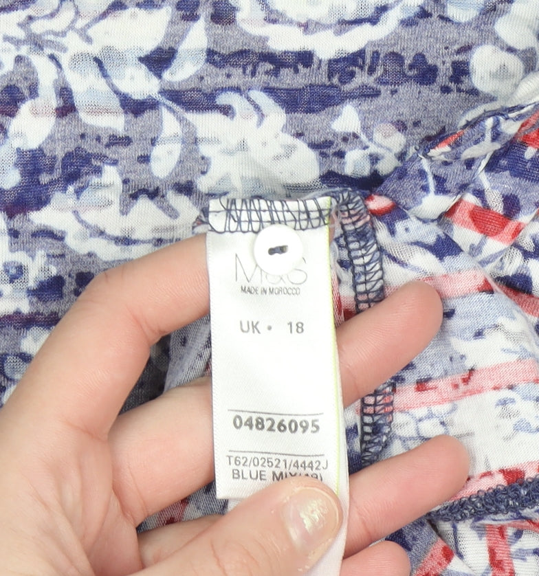 Marks & Spencer Per Una Women's Blue Stripe Floral Button-Up Shirt Size 18