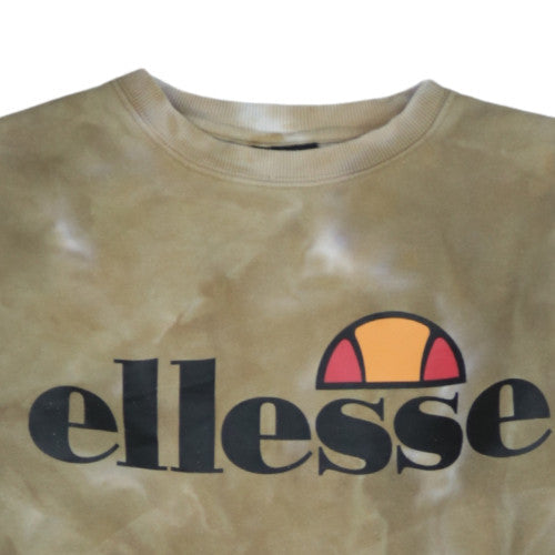 Ellesse Womens Beige Tie-Dye Sweatshirt UK 8 Crew Neck Logo Pullover