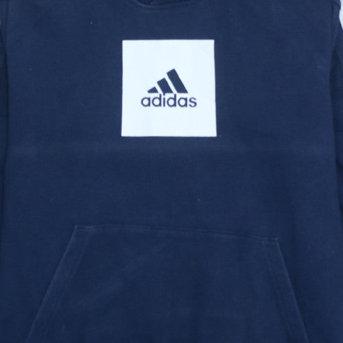 Adidas Boys Navy Blue Pullover Hoodie 13-14 Years Cotton Blend