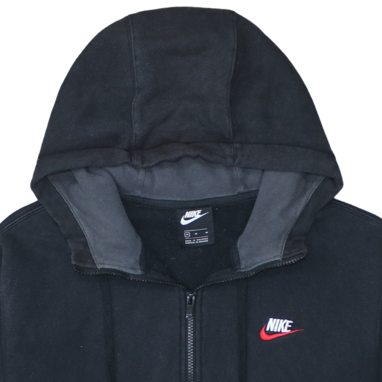 Nike Men's Black Full Zip Hoodie M Embroidered Logo Fleece