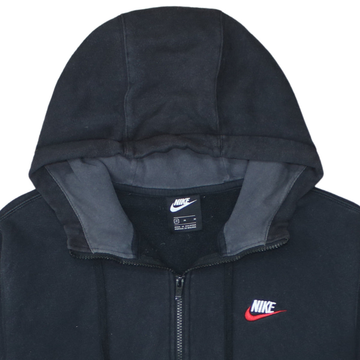 Nike Men's Black Full Zip Hoodie M Embroidered Logo Fleece