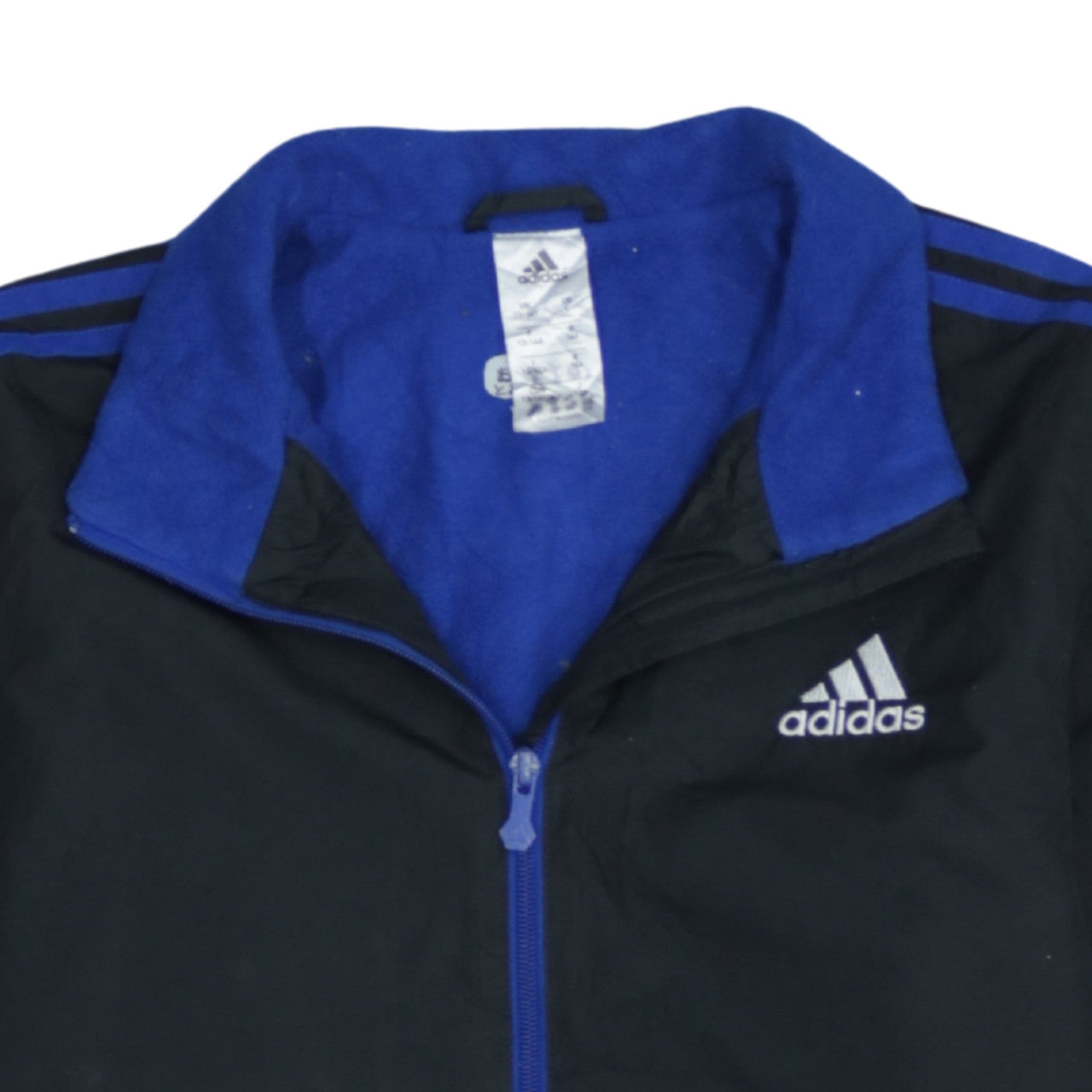 Adidas Boys Black Blue 13-14 Years Track Jacket Full Zip Logo Lined
