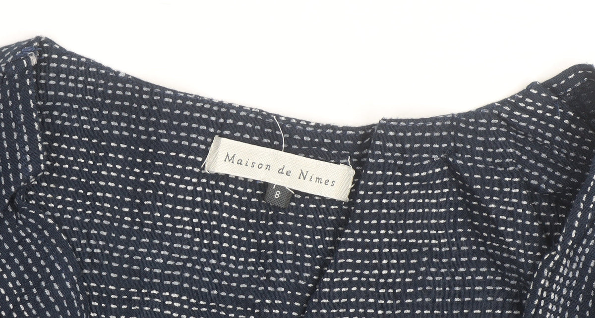 Maison de Nimes Women's Blue Wrap Blouse Size 8 Viscose Long Sleeve
