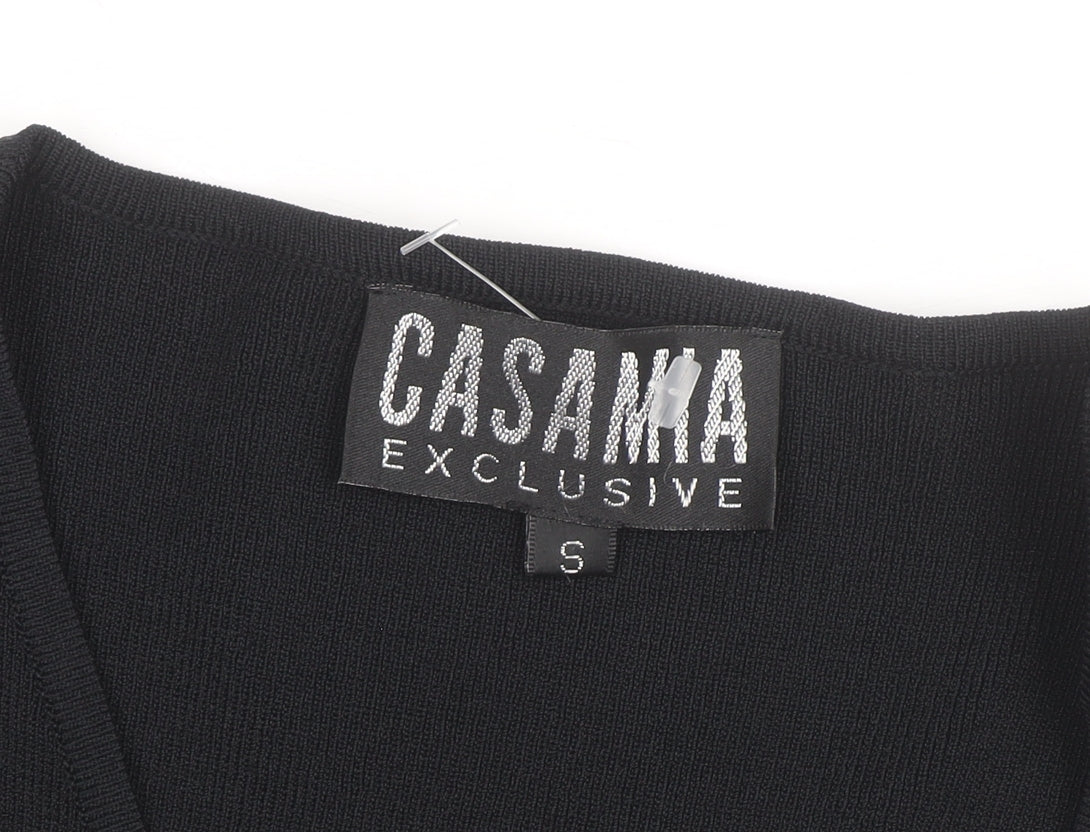 Casamia Women's Black Floral Embroidered V-Neck Cardigan Size S