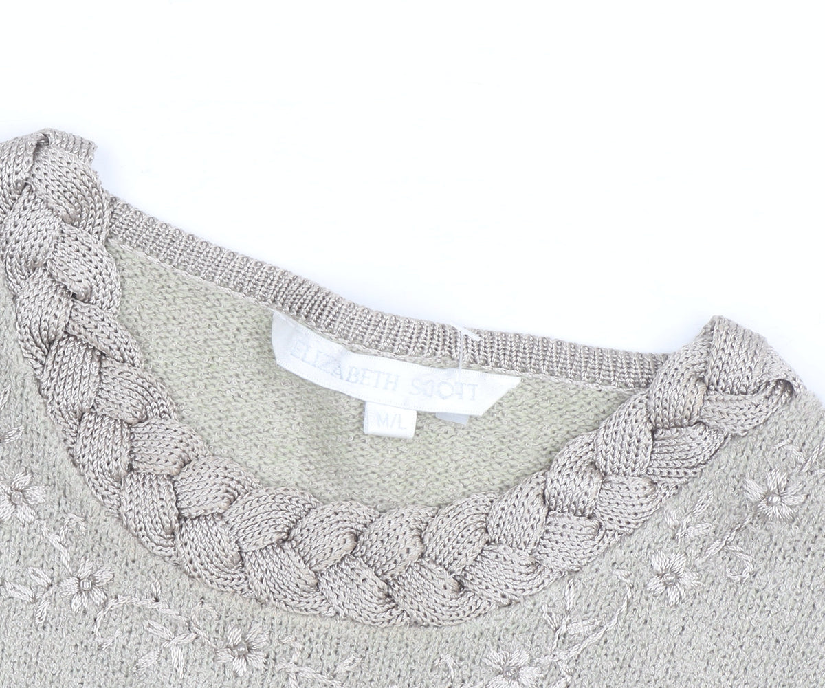 Elizabeth Scott Womens Beige Embroidered Crew Neck Jumper M