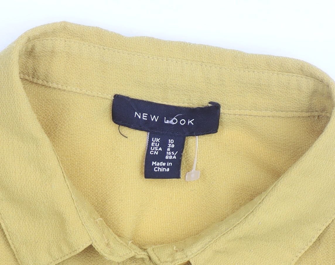 New Look Womens Yellow Collared Button-Up Shirt Size 10 Relaxed Fit