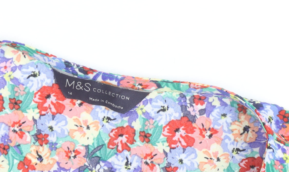 Marks & Spencer Womens Multicoloured Floral V-Neck Tunic Blouse Size 14