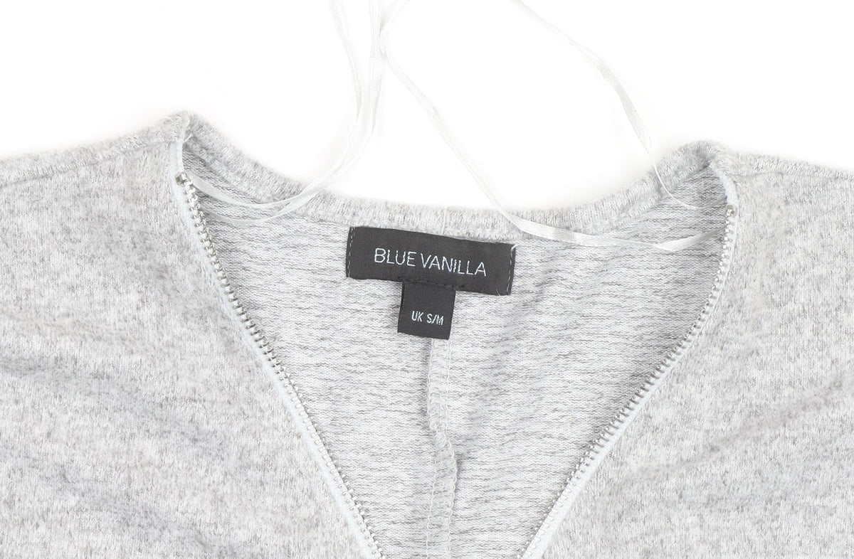 Blue Vanilla Women's Grey Short Sleeve Zip Front Relaxed Jersey Top S