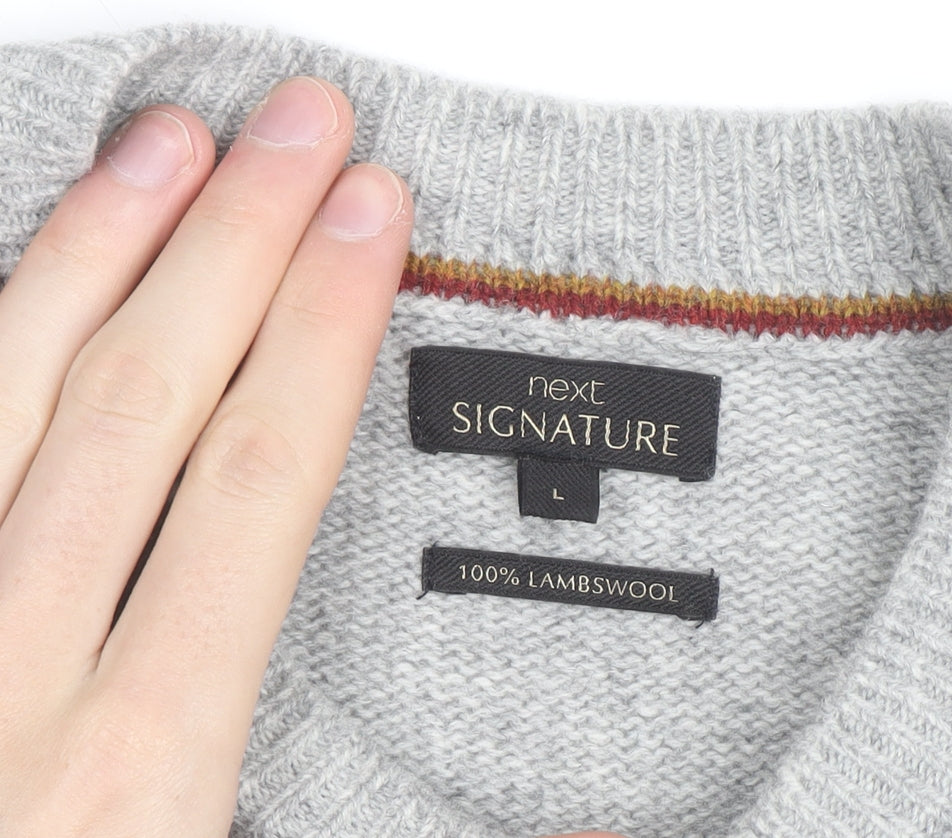 Next Signature Men's Grey Lambswool Crew Neck Jumper Size L
