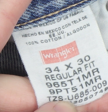 Wrangler Men's Blue Regular Fit 34x30 Straight Denim Jeans