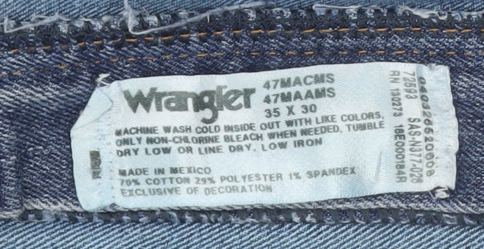 Wrangler Men's Blue Denim Straight Jeans 35x30 Classic Fit