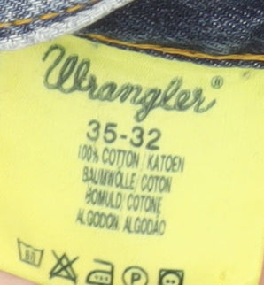 Wrangler Men Blue Vintage Straight Denim Jeans 35W 32L Cotton