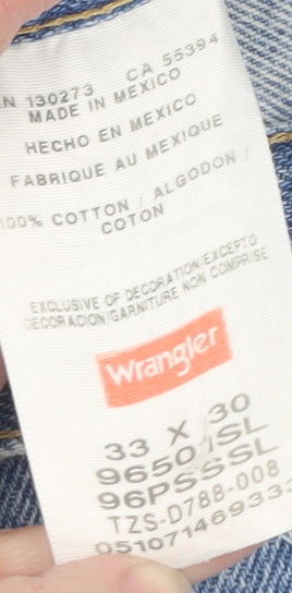Wrangler Men Blue 33x30 Straight Fit Denim Jeans Classic Cotton