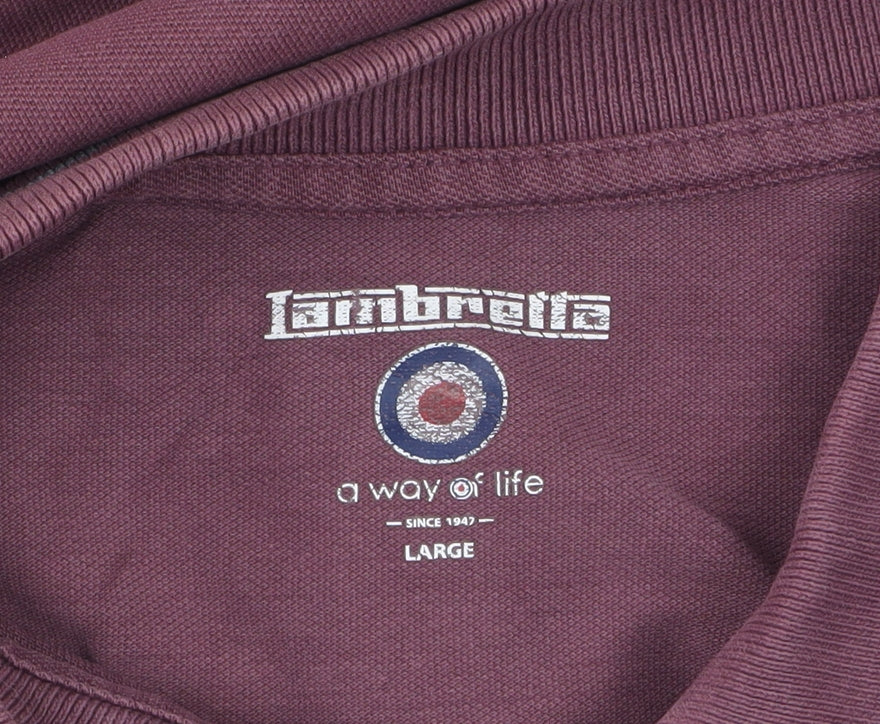 Lambretta Men Purple Long Sleeve Polo Shirt Size L Retro Style