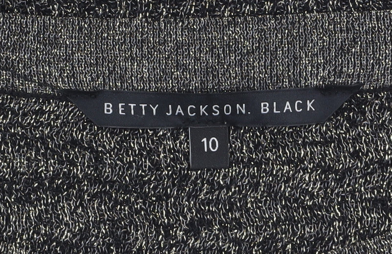 Betty Jackson Black Women's Size 10 Black Metallic Knit Boat Neck Jumper