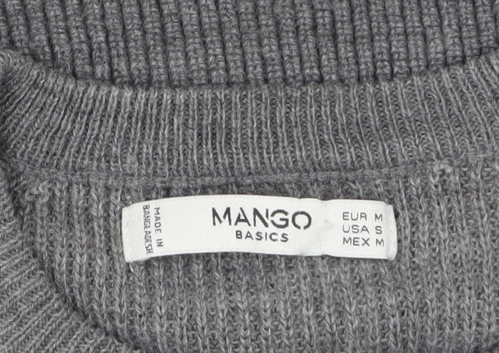 Mango Women Grey Acrylic Knit Crew Neck Pullover Jumper Size 10