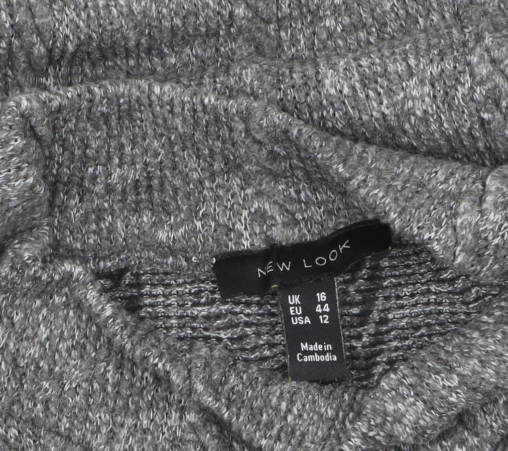New Look Women's Grey High Neck Knit Jumper UK 16