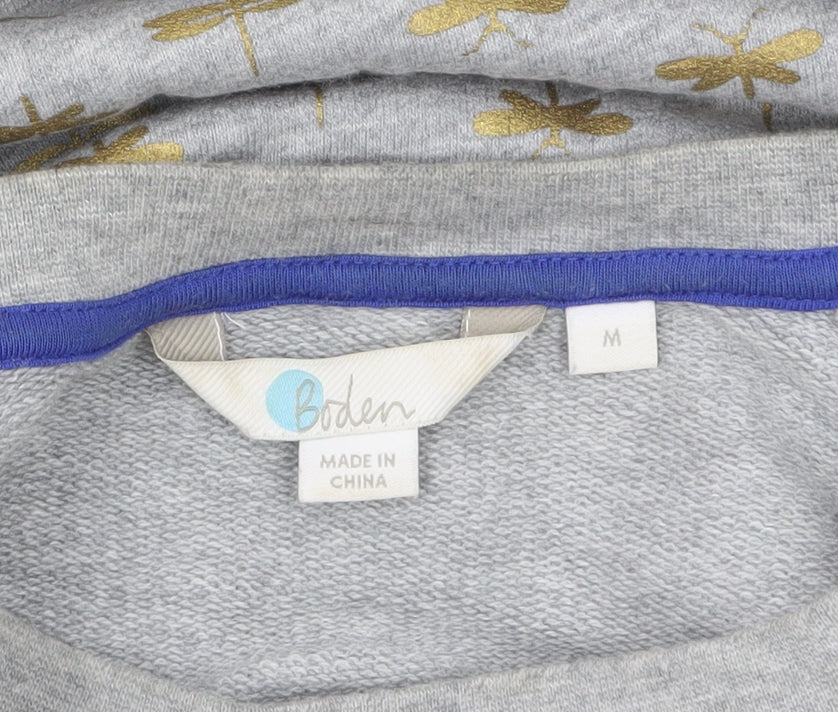 Boden Women's Grey Gold Bee Print Crew Neck Sweatshirt M