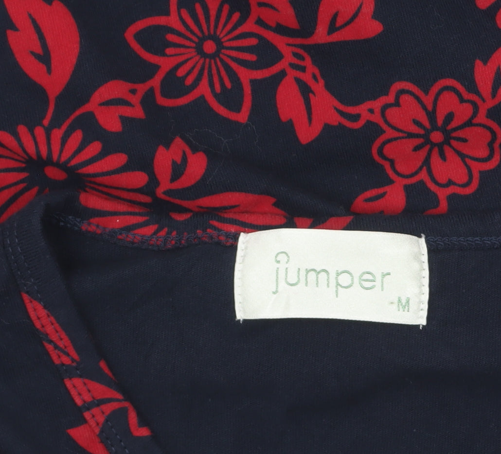 Jumper Women's Blue Red Floral Cotton V-Neck Short Sleeve T-Shirt M