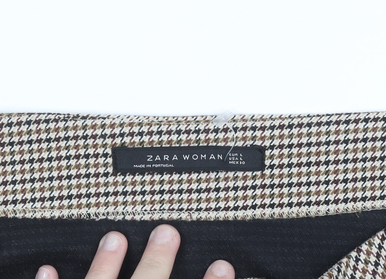 Zara Woman Beige Check Tweed Pencil Skirt Size 14