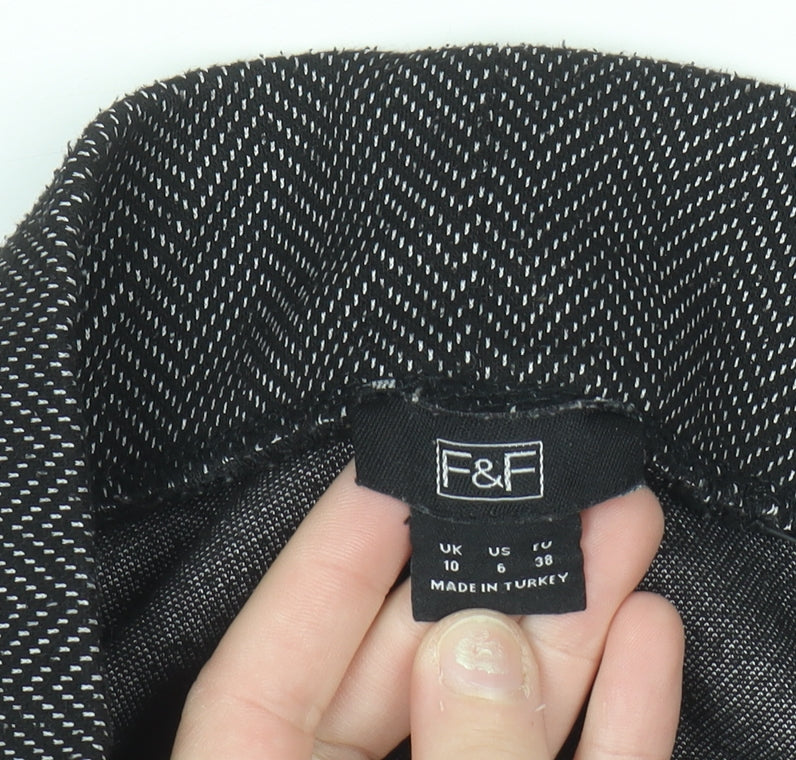 F&F Women's Black Herringbone Slim Fit Ankle Zip Leggings Size 10