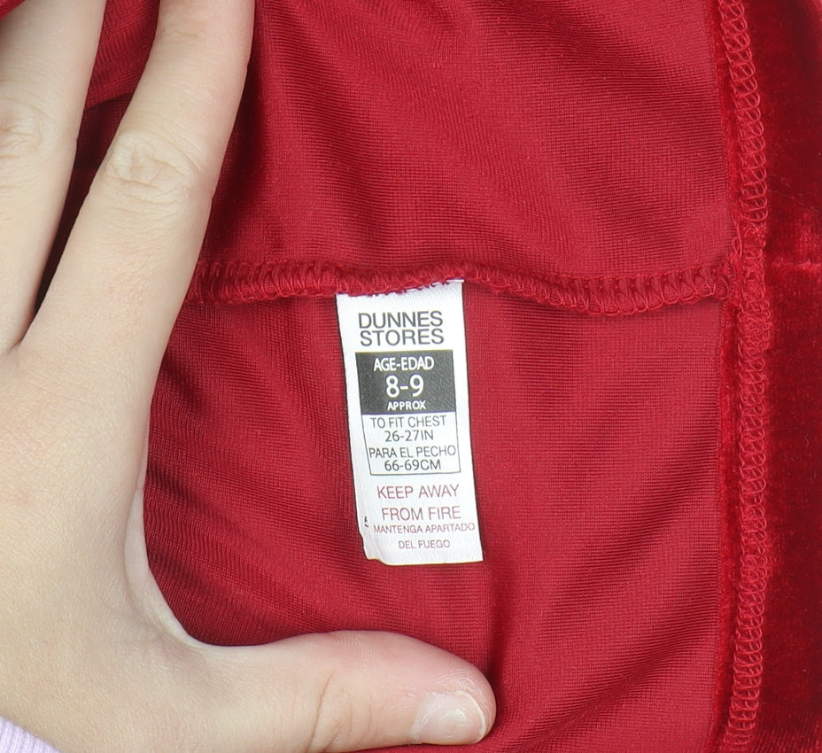 Dunnes Stores Girls Red Velvet Ruffle Long Sleeve Shift Dress 8-9 Years