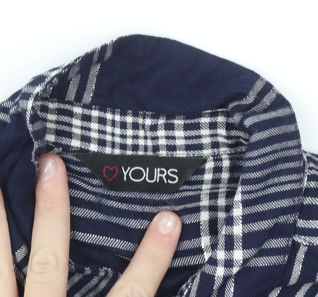 Yours Women's Blue Check Long Sleeve Tunic Shirt Size 18