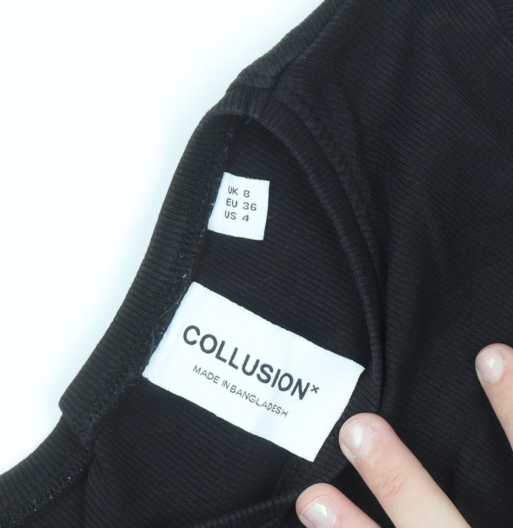 Collusion Womens Black Short Sleeve Slim Fit Cotton T-Shirt UK 8