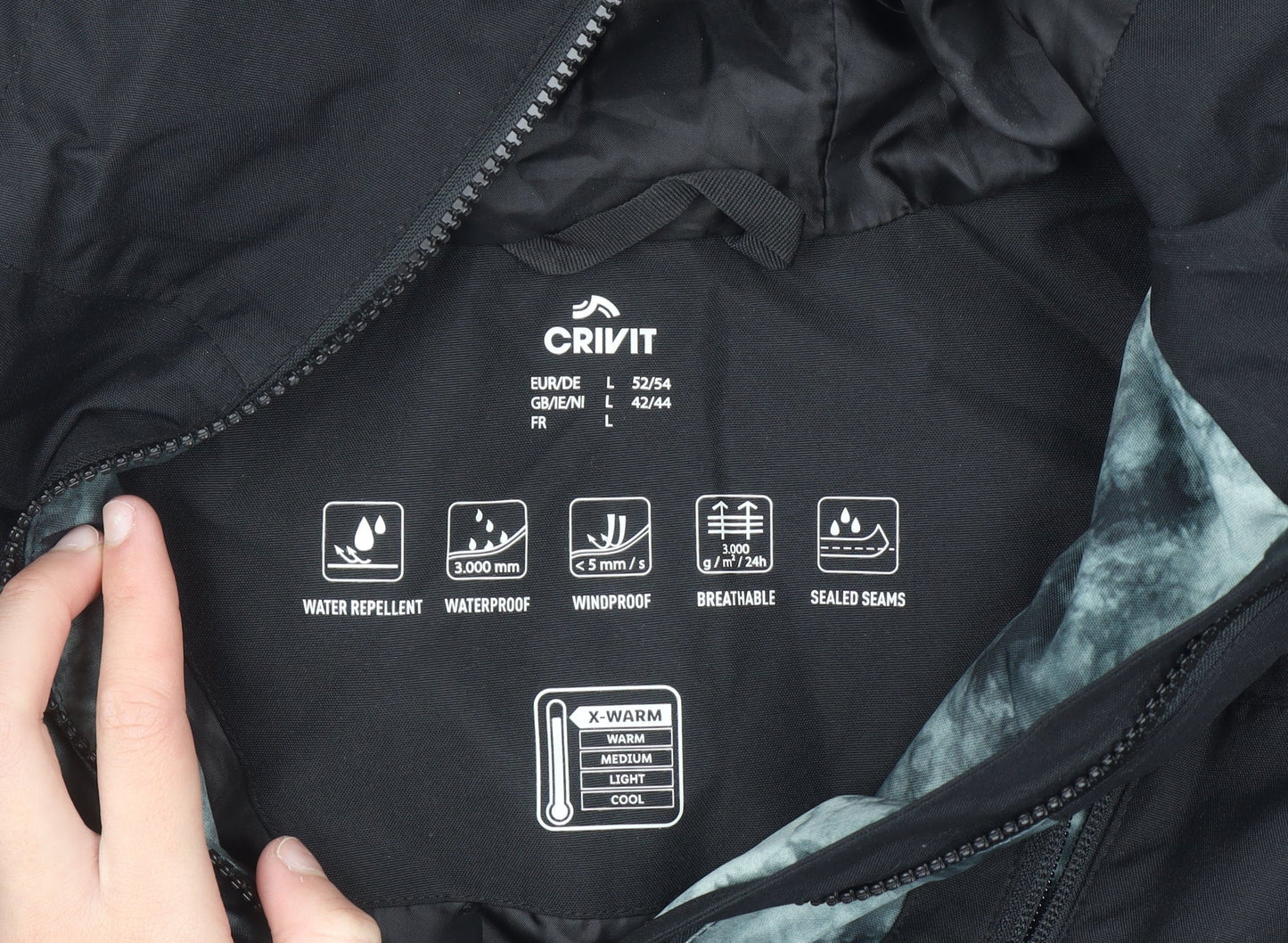 Crivit Men’s Black Hooded Waterproof Parka Jacket L 42in Winter Outdoor
