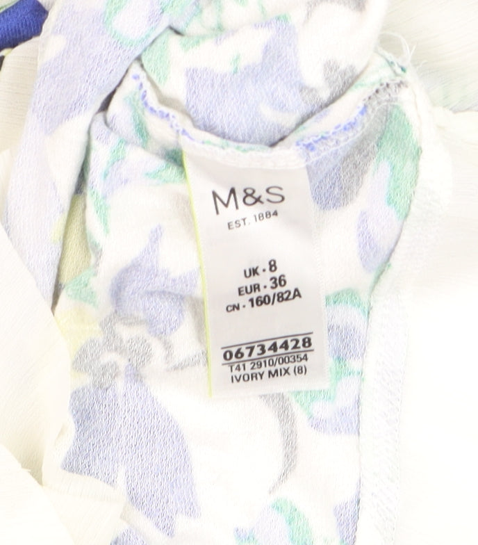 Marks & Spencer Women's Multicoloured Floral V-Neck Short Sleeve Tunic Top Size 8