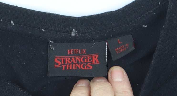 Stranger Things Men's Black L Graphic Cotton T-Shirt
