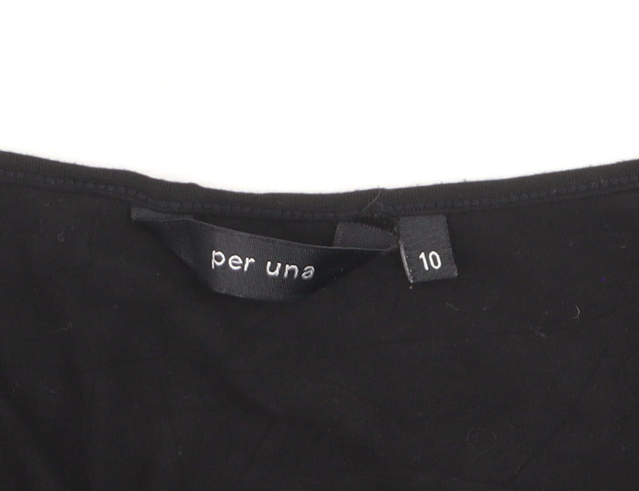 Marks & Spencer Per Una Black Beaded V-Neck Long Sleeve Tunic Blouse Size 10