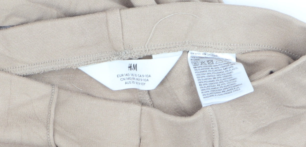 H&M Girls Beige Flared Jersey Trousers Size 9-10 Years Cotton Blend