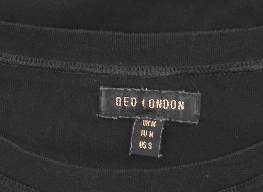 QED London Womens Black Beaded AMOUR Short Sleeve Cotton T-Shirt M