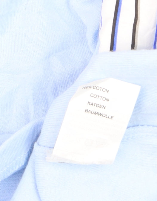 Damart Women Blue Striped Collar Cotton 3/4 Sleeve Button-Up Top Size 14/16