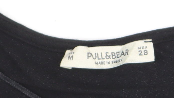 Pull&Bear Women’s Black Wrap Blouse Medium Short Sleeve Jersey Top