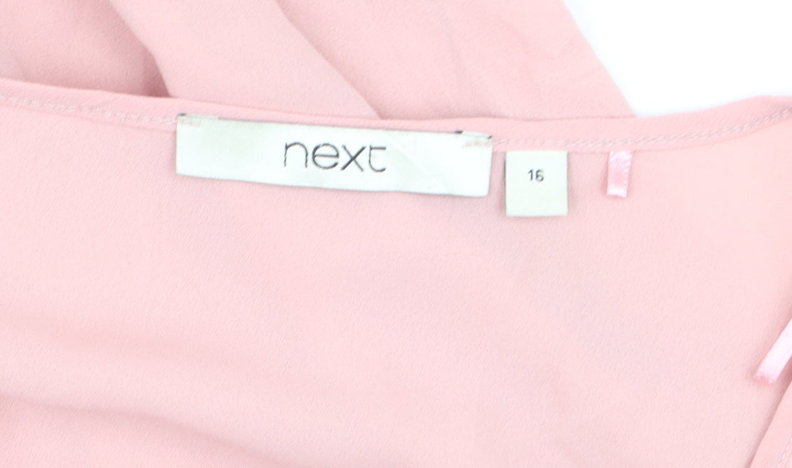 Next Women Pink Beaded Chiffon Blouse Size 16 V-Neck Short Sleeve
