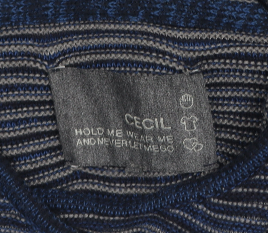 Cecil Men's Blue Striped Hooded Pullover Jumper Size S