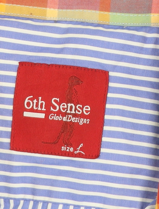 6th Sense Blue Striped Long Sleeve Cotton Button-Up Shirt L