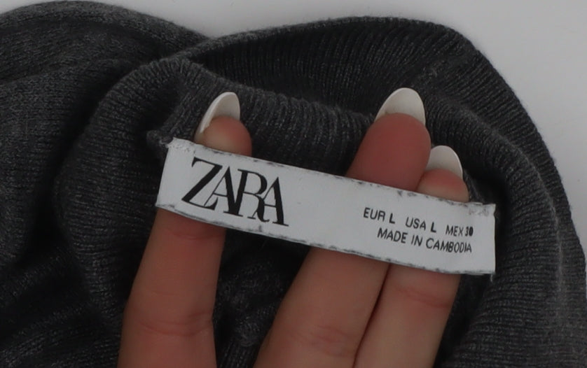 Zara Women’s Grey Roll Neck Knit Top Size 14 Long Sleeve
