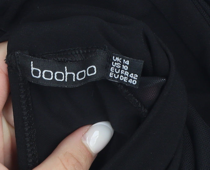Boohoo Women’s Black High Neck Tie Wrap Bodysuit Blouse Size 14