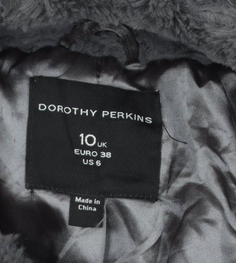Dorothy Perkins Women's Grey Faux Fur Jacket Size 10 Regular