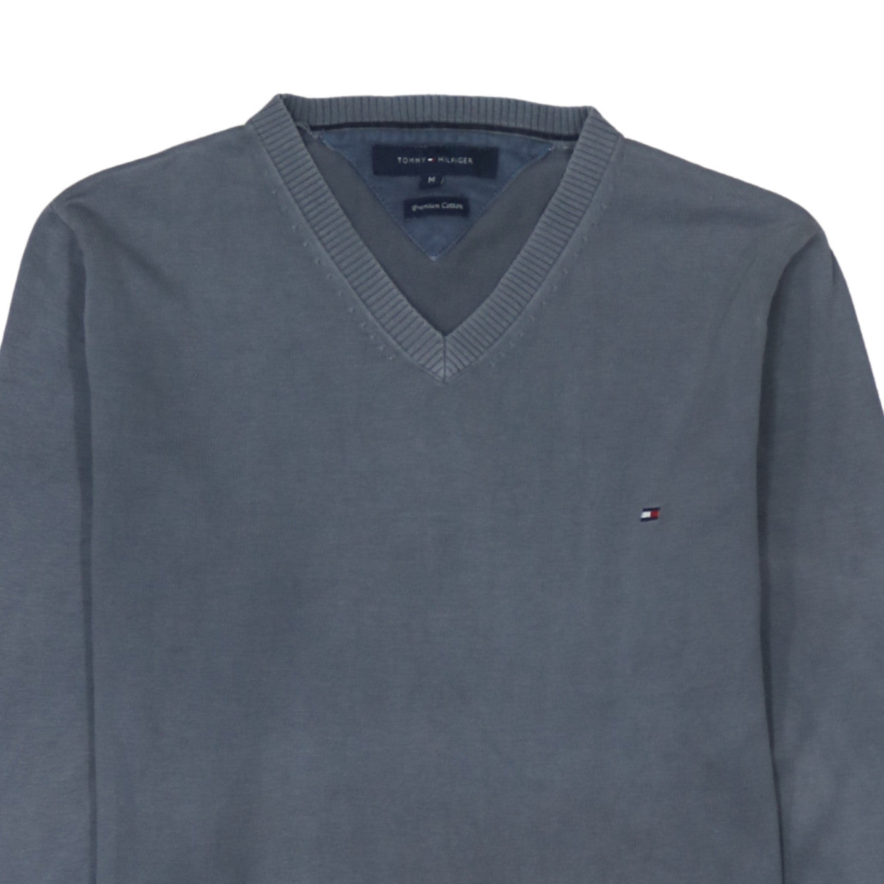 Tommy Hilfiger Men's Grey V-Neck Cotton Jumper Size M