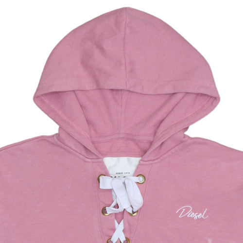 Diesel Womens Pink Lace Up Hoodie Large Cotton Pullover