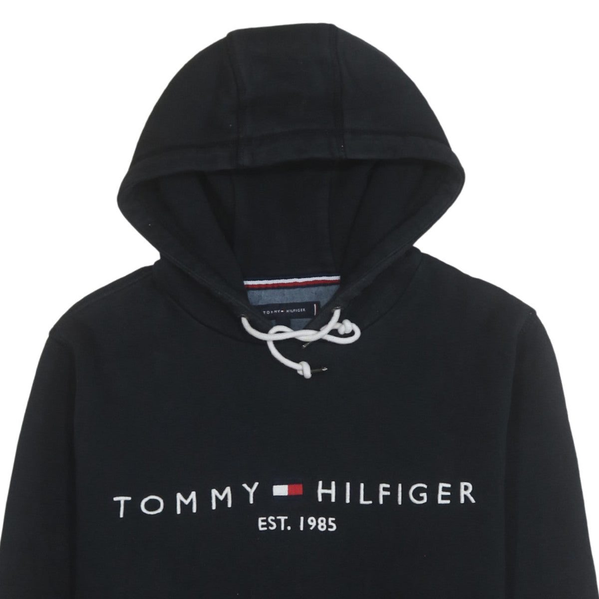 Tommy Hilfiger Men's Black Pullover Hoodie M Logo Embroidered Sweatshirt