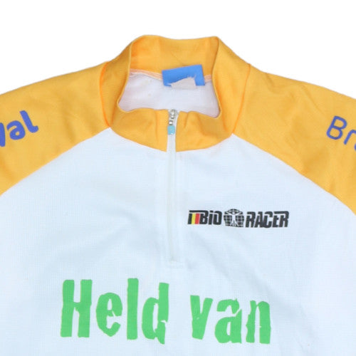 Bioracer Men's White Cycling Jersey M Short Sleeve 1/4 Zip Quick Dry
