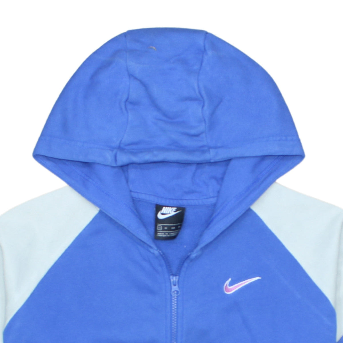 Nike Womens Blue Full Zip Hoodie XS Colourblock Cotton Blend