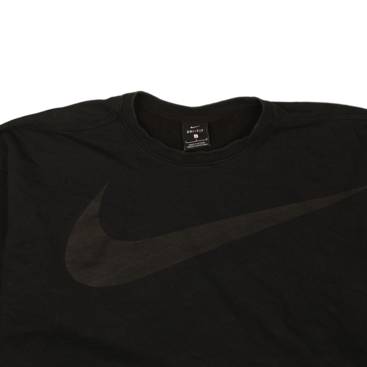 Nike Women's Black Dri-FIT Pullover Sweatshirt L Logo Crew Neck
