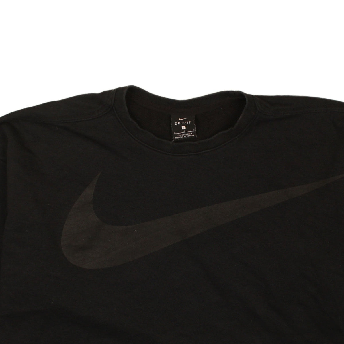 Nike Women's Black Dri-FIT Pullover Sweatshirt L Logo Crew Neck